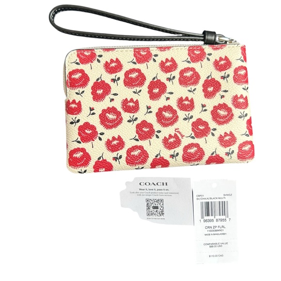 Coach Red Floral Wristlet - Picture 1 of 4
